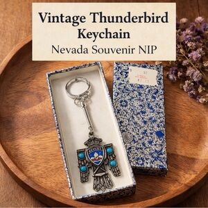 Vintage Nevada Thunderbird Keychain Turquoise Souvenir NIP 1970s